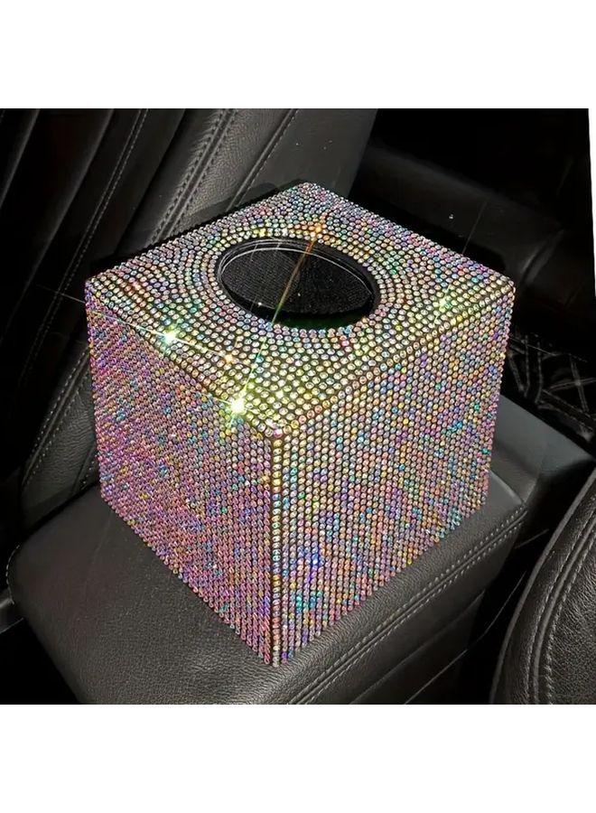 White Rhinestone Tissue Box Holder Sparkling Car Interior Accessory for Home Office Vehicle - Image 1